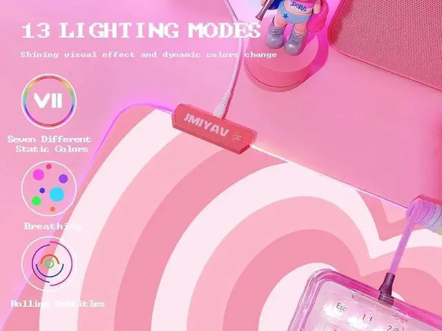 Alt view image 2 of 7 - JMIYAV Pink Love Heart RGB Gaming Mouse Pad 31.5x12 Inch PC XL Large Extended Glowing Led Light Up Cool Mouse pad Desk Pad Non-Slip Rubber Computer Mouse Pad Cute Mousepad Mat 31.5x12 Inch