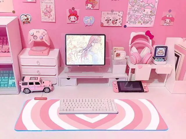 Alt view image 3 of 7 - JMIYAV Pink Love Heart RGB Gaming Mouse Pad 31.5x12 Inch PC XL Large Extended Glowing Led Light Up Cool Mouse pad Desk Pad Non-Slip Rubber Computer Mouse Pad Cute Mousepad Mat 31.5x12 Inch