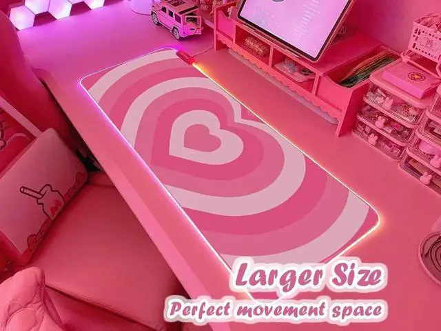 Alt view image 6 of 7 - JMIYAV Pink Love Heart RGB Gaming Mouse Pad 31.5x12 Inch PC XL Large Extended Glowing Led Light Up Cool Mouse pad Desk Pad Non-Slip Rubber Computer Mouse Pad Cute Mousepad Mat 31.5x12 Inch