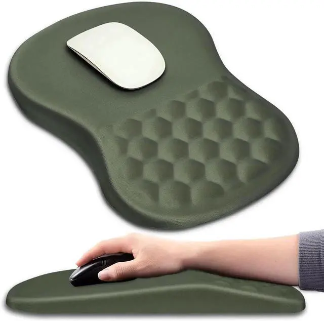 Main image of Hokafenle Ergonomic Mouse Pad Wrist Support with Massage Design, Wrist Rest Pain Relief Mousepad with Memory Foam&Non-Slip PU Base, Mouse Pads for Wireless Mouse & Desk (12x8 inch,Olive Green)