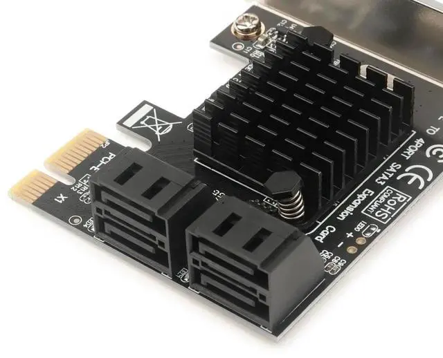 Alt view image 4 of 5 - Marvell 88SE9215 PCIe SATA Card for 4K Video Editing, 4-Port 6Gbps Hot-Swap, Heatsink, Windows/Linux/mac