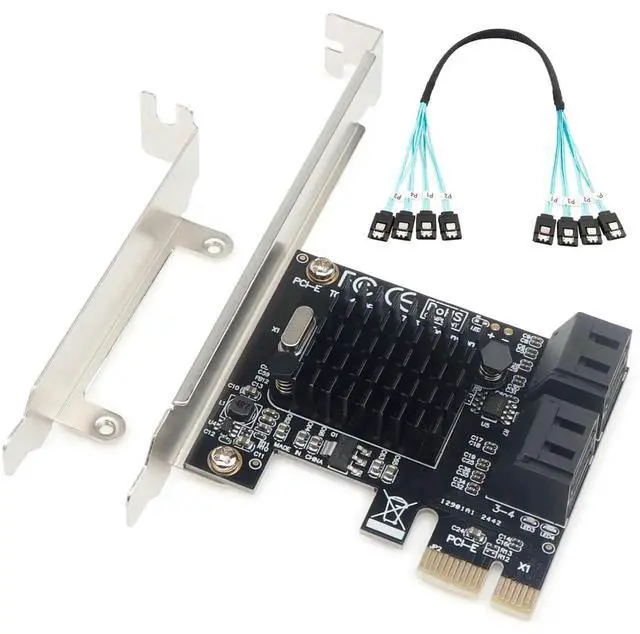 Alt view image 5 of 5 - Marvell 88SE9215 PCIe SATA Card for 4K Video Editing, 4-Port 6Gbps Hot-Swap, Heatsink, Windows/Linux/mac