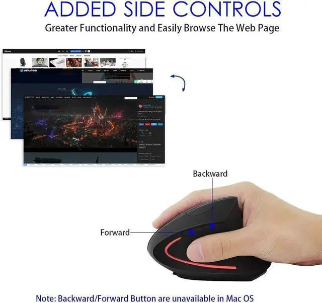 Alt view image 7 of 7 - Wireless Vertical Mouse, Wireless Ergonomic Vertical Mouse, 2.4G High Precision Optical Mice 800/1200/1600DPI for PC Laptop Desktop Mac (Ergonomic Mouse