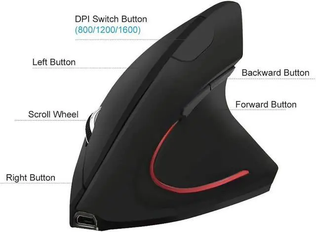 Alt view image 3 of 7 - Wireless Vertical Mouse, Wireless Ergonomic Vertical Mouse, 2.4G High Precision Optical Mice 800/1200/1600DPI for PC Laptop Desktop Mac (Ergonomic Mouse