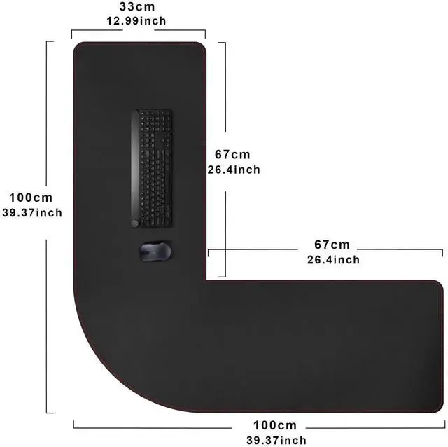 Alt view image 4 of 5 - ZORESYN L Shaped Desk Mat 39.4"(L) x 39.4"(S) x 13"(W), Computer Corner Desk Pad, Large Waterproof PU Leather Mouse pad for Corner Desk, Writing Desk Pad Protector - Black