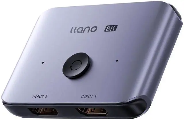 Main image of llano HDMI 2.1 Switch 2 in 1 Out 8K@60Hz 4K@120Hz, HDMI Switcher 48Gbps Bidirectional, Supports VRR HDR10 Dolby Atmos, for PS5 Xbox Apple TV Roku Switch 2, Aluminum Alloy Case