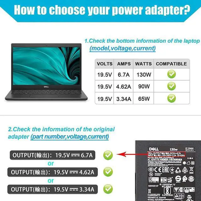 Alt view image 5 of 7 - 130W Laptop Charger for Dell XPS 15 Precision M20 M60 M70 M90 M2400 M4400 M6300 LA130PM121 DA130PE1-00 Inspiron 11 15 7000 7559 N7110 N5110 Vostro 500 1000 1200 1400 AC Adapter Power Cord