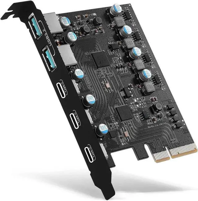 Alt view image 5 of 5 - PCIe to USB 3.2/USB 3.1 Gen 2 Card 10Gbps 5-Port (3X USB C -2X Type A) PCI Express Expansion Card PC Internal Hub for Windows 10/8/7 Linux and MAC OS 10.8.2 Above