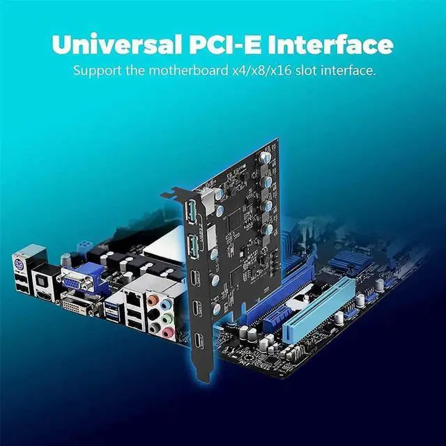 Alt view image 3 of 5 - PCIe to USB 3.2/USB 3.1 Gen 2 Card 10Gbps 5-Port (3X USB C -2X Type A) PCI Express Expansion Card PC Internal Hub for Windows 10/8/7 Linux and MAC OS 10.8.2 Above