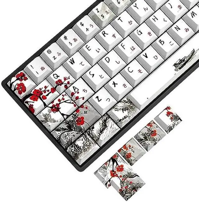 Main image of MOLGRIA Plum Blossoms Keycaps 80 Set, PBT Cherry Profile Key Caps with Japanese Character for 60/75 Percent Cherry MX Switch Mechanical Gaming Keyboard ANSI/ISO Layout