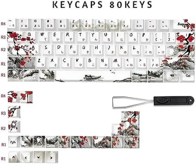 Alt view image 5 of 5 - MOLGRIA Plum Blossoms Keycaps 80 Set, PBT Cherry Profile Key Caps with Japanese Character for 60/75 Percent Cherry MX Switch Mechanical Gaming Keyboard ANSI/ISO Layout