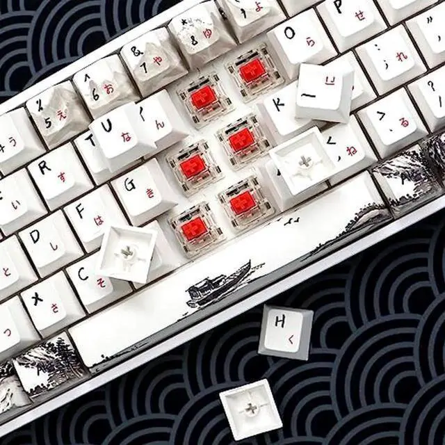Alt view image 3 of 5 - MOLGRIA Plum Blossoms Keycaps 80 Set, PBT Cherry Profile Key Caps with Japanese Character for 60/75 Percent Cherry MX Switch Mechanical Gaming Keyboard ANSI/ISO Layout