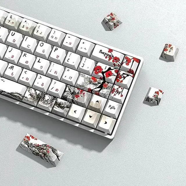 Alt view image 2 of 5 - MOLGRIA Plum Blossoms Keycaps 80 Set, PBT Cherry Profile Key Caps with Japanese Character for 60/75 Percent Cherry MX Switch Mechanical Gaming Keyboard ANSI/ISO Layout