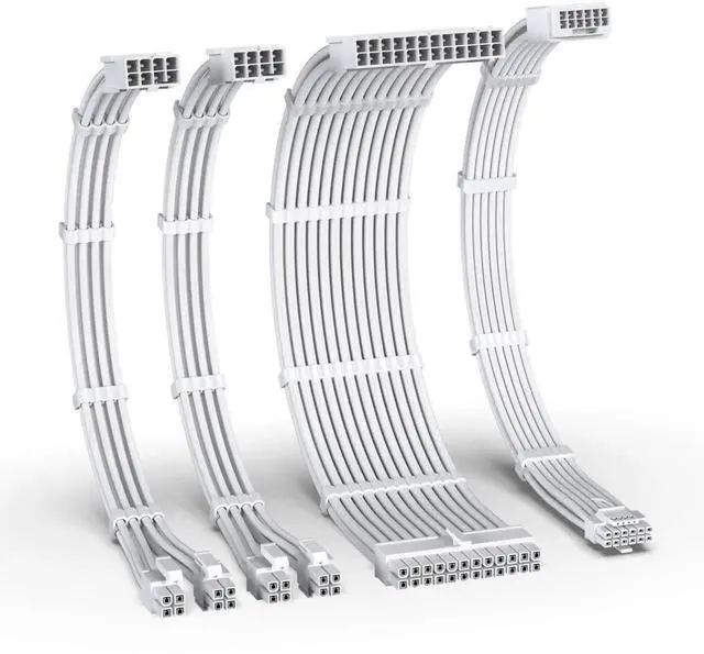 Main image of EZDIY-FAB 12VHPWR PSU Cable Extension Kit for RTX 50/40 Series,16AWG PCIE 5.0 Power Supply Cable Extension- 1x 24 Pin ATX /2X 8Pin (4+4) EPS / 1x12+4 Pin GPU,Sleeve Cable 300MM with Combs-All White