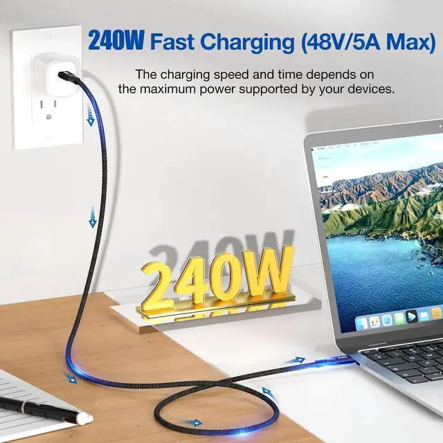 Alt view image 3 of 5 - UseBean USB C Cable 15 ft 2Pack, 240W USB C to USB C 3.2 Gen 2 Cable, Type C Charger Cord, 20Gbps 4K Video for Thunderbolt 3/4 MacBook Pro Air, iPhone 16/15 Pro Max, Galaxy S24/S23, iPad Mini