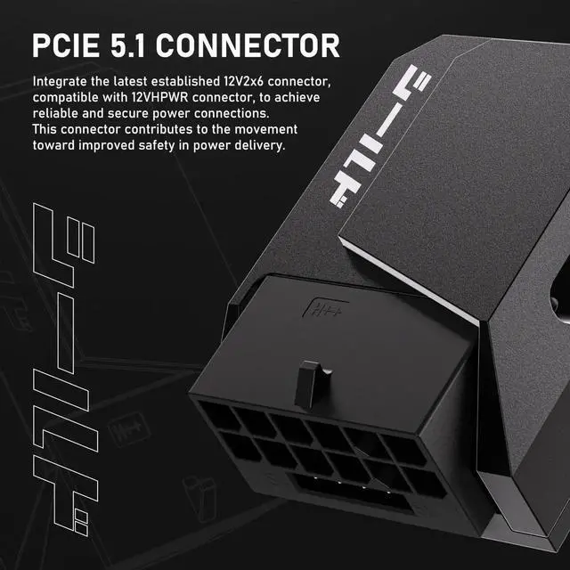 Alt view image 4 of 5 - EZDIY-FAB PCIe 5.1 Adapter - 600W 12+4pin,16pin 12VHPWR GPU Power Connector,12V-2x6 GPU Adapter,90 Degree Right Angle - Compatible with RTX 3090Ti, 4070Ti, 4080, 4090 GPU - RVS Type, Black, 1 Pack