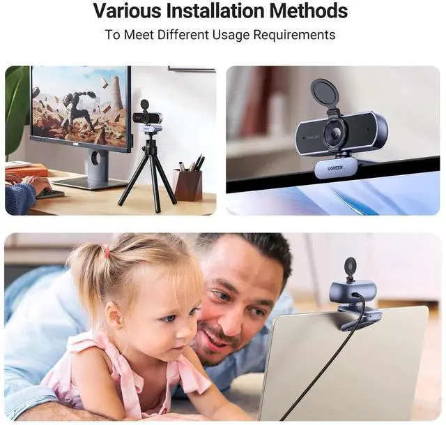 Alt view image 6 of 7 - 2K Webcam, Full HD 1080P Webcam for PC, Web Camera with Autofocus, Privacy Cover, Dual Noise Cancelling Mics, Computer USB Camera for Streaming, Conferencing, Calling, Zoom, Skype, Teams