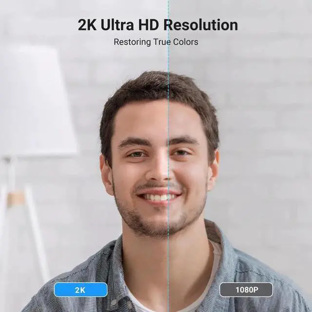 Alt view image 4 of 7 - 2K Webcam, Full HD 1080P Webcam for PC, Web Camera with Autofocus, Privacy Cover, Dual Noise Cancelling Mics, Computer USB Camera for Streaming, Conferencing, Calling, Zoom, Skype, Teams