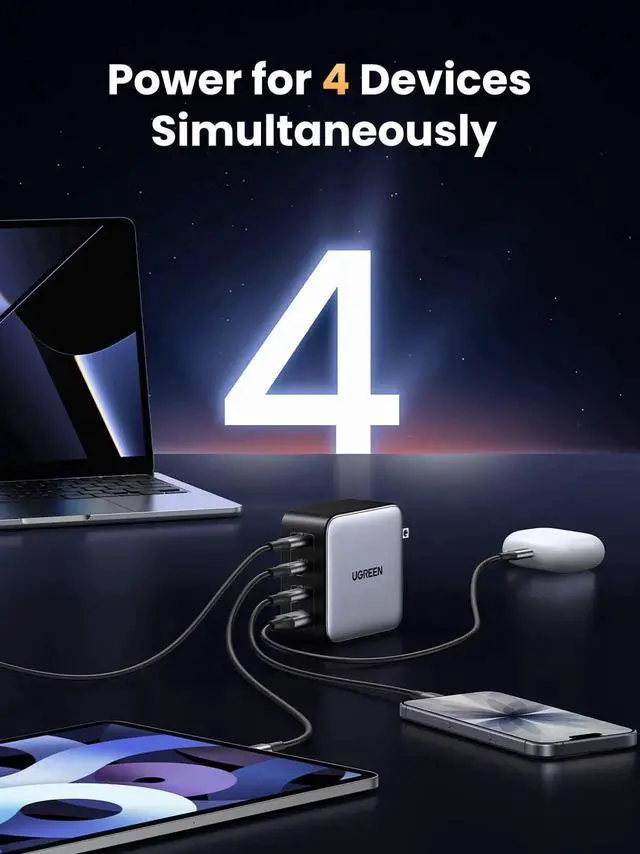 Alt view image 7 of 7 - Nexode 100W GaN USB C Charger, 4-Port Compact Foldable Fast Laptop Charger Power Adapter for MacBook Pro/Air, iPad Pro, iPhone 17/16/15 Series, Galaxy S25/S24, Pixel 10/9, Steam Deck, Pixelbook