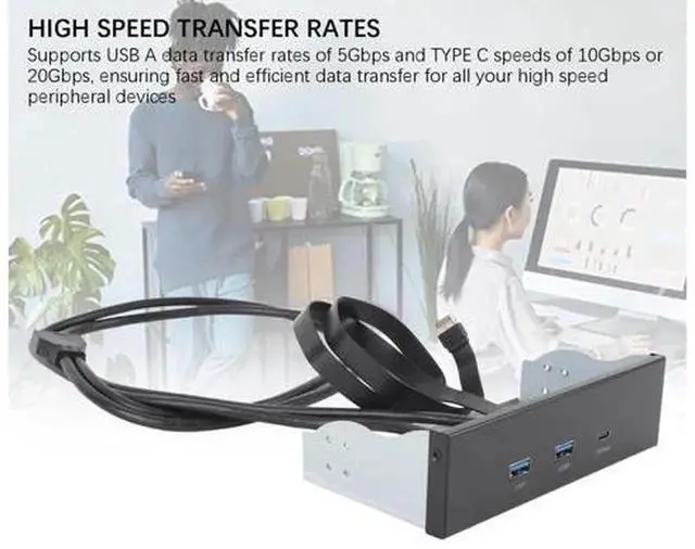 Alt view image 5 of 7 - 5.25 Inch Front Panel USB Hub, 3 Ports USB Front Panel Floppy Disk Bay, 19 Pin USB3.2 GEN2 Internal USB Hub with 2 USB A and 20Gbps USB C Port, for PC Case