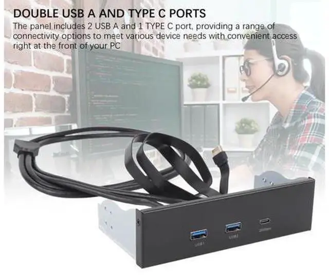 Alt view image 3 of 7 - 5.25 Inch Front Panel USB Hub, 3 Ports USB Front Panel Floppy Disk Bay, 19 Pin USB3.2 GEN2 Internal USB Hub with 2 USB A and 20Gbps USB C Port, for PC Case