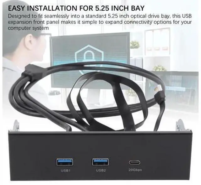 Alt view image 6 of 7 - 5.25 Inch Front Panel USB Hub, 3 Ports USB Front Panel Floppy Disk Bay, 19 Pin USB3.2 GEN2 Internal USB Hub with 2 USB A and 20Gbps USB C Port, for PC Case