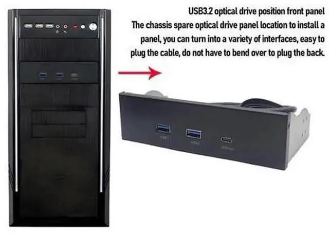 Alt view image 4 of 7 - 5.25 Inch Front Panel USB Hub, 3 Ports USB Front Panel Floppy Disk Bay, 19 Pin USB3.2 GEN2 Internal USB Hub with 2 USB A and 20Gbps USB C Port, for PC Case