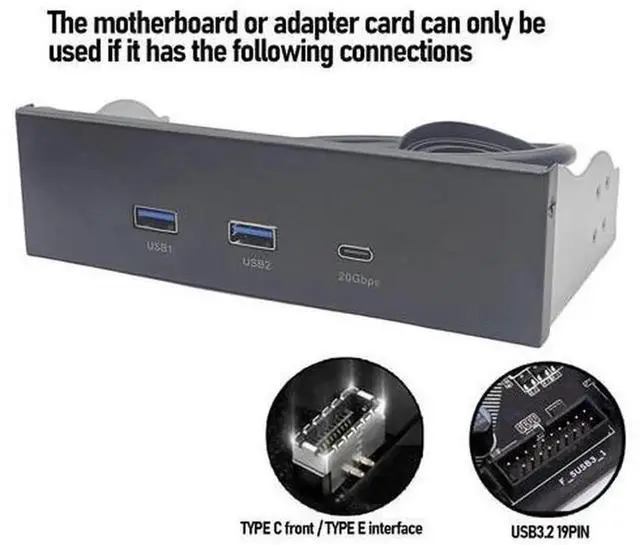 Alt view image 2 of 7 - 5.25 Inch Front Panel USB Hub, 3 Ports USB Front Panel Floppy Disk Bay, 19 Pin USB3.2 GEN2 Internal USB Hub with 2 USB A and 20Gbps USB C Port, for PC Case