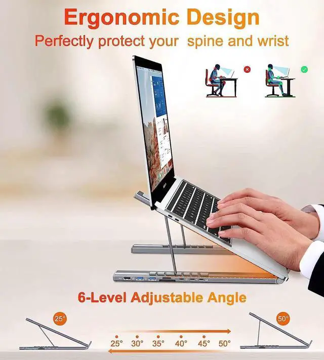 Alt view image 4 of 7 - USB C Laptop Docking Station Stand, USB C Dock Tablet Stand, 7 in 1 USB C Hub with 4K HDMI, 2 USB 3.1, PD 100W, Universal Docking Station for MacBook Pro/Air//HP/Surface/Lenovo, Plug and Play
