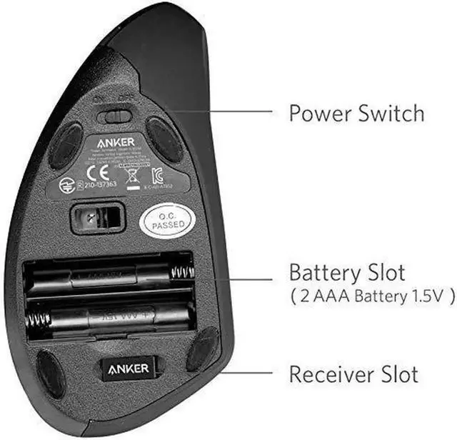 Alt view image 6 of 6 - 2.4G Wireless Vertical Ergonomic Optical Mouse for Work, Multi-Device Connectivity, 800/1200 /1600 DPI, 5 Buttons for Laptop, Desktop, PC - Black