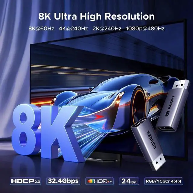 Alt view image 7 of 7 - 2-Pack 8K@60Hz Active Display Port to HDMI Unidirectional Adapter with 4K@240Hz 2K@240Hz, DP 1.4 PC to HDMI 2.1 Display G-SYNC Male to Female Cable Aluminum Converter Compatible with AMD NVIDIA