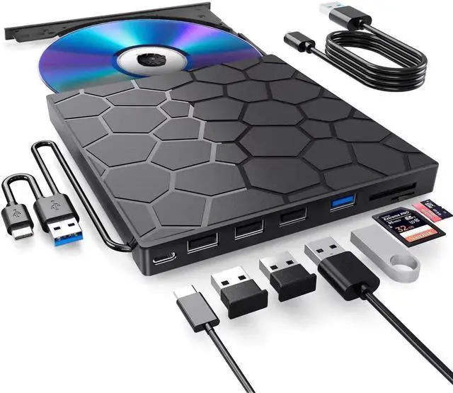 Main image of External CD/DVD Drive for Laptop, DVD Player for Laptop, 8 in 1 USB 3.0 Ultra-Slim Portable, CD Burner External Disk Drive Optical Compatible with Desktop Mac,Windows 11/10/8/7 Linux