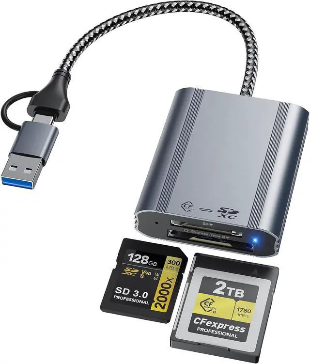 Main image of 2IN1 CFexpress Type B & SD Card Reader USB3.2 10Gbps,Dual Slot Card Reader - USB-C + USB-A CFe Type B & SD Memory Card Reader Adapter for Windows/Mac/Android,Ideal for Photographers and Videographer