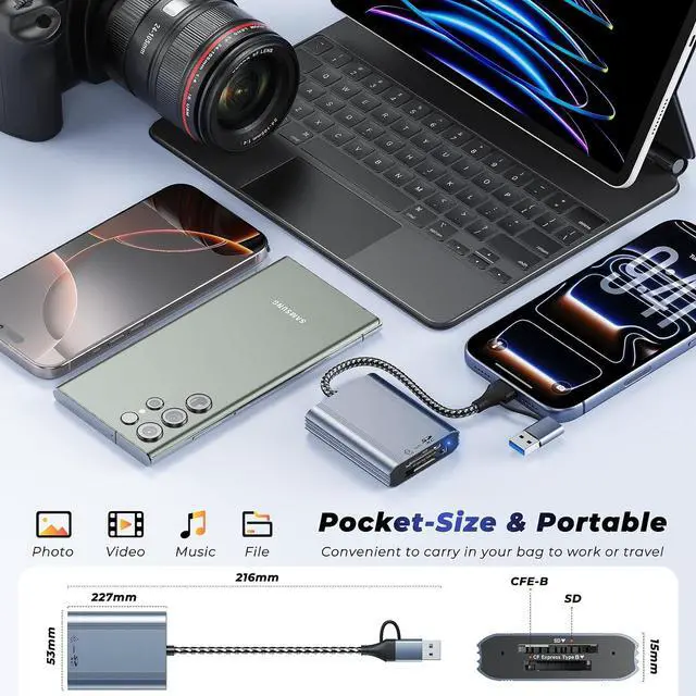 Alt view image 6 of 7 - 2IN1 CFexpress Type B & SD Card Reader USB3.2 10Gbps,Dual Slot Card Reader - USB-C + USB-A CFe Type B & SD Memory Card Reader Adapter for Windows/Mac/Android,Ideal for Photographers and Videographer