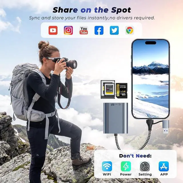 Alt view image 4 of 7 - 2IN1 CFexpress Type B & SD Card Reader USB3.2 10Gbps,Dual Slot Card Reader - USB-C + USB-A CFe Type B & SD Memory Card Reader Adapter for Windows/Mac/Android,Ideal for Photographers and Videographer