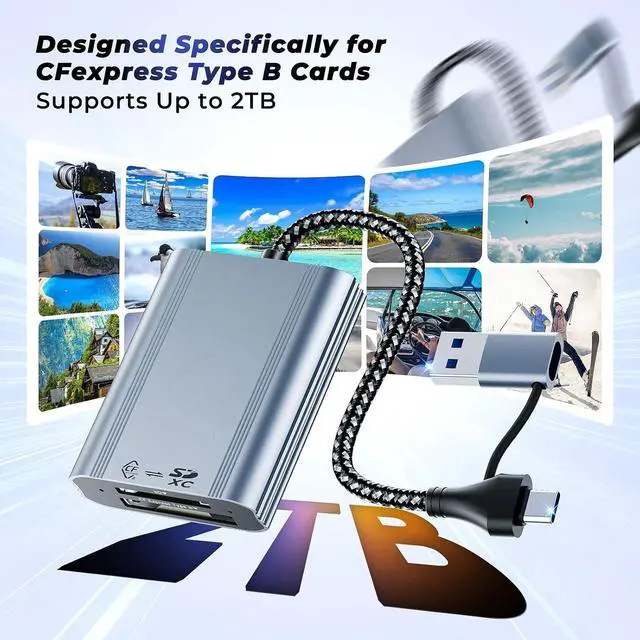 Alt view image 3 of 7 - 2IN1 CFexpress Type B & SD Card Reader USB3.2 10Gbps,Dual Slot Card Reader - USB-C + USB-A CFe Type B & SD Memory Card Reader Adapter for Windows/Mac/Android,Ideal for Photographers and Videographer