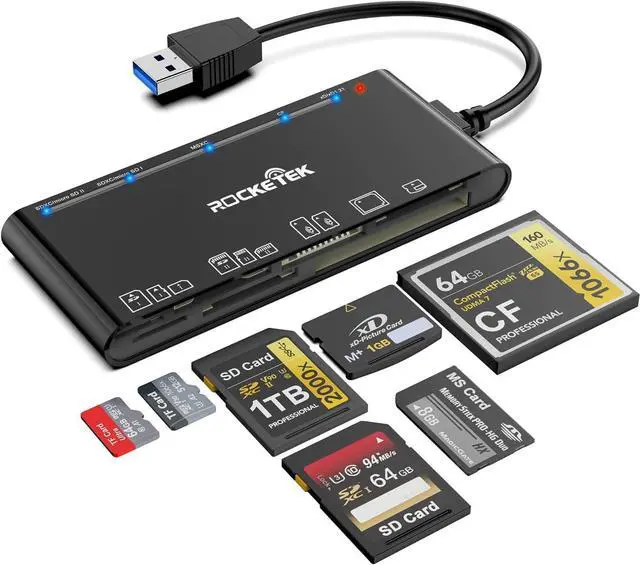 Alt view image 4 of 14 - xD-Picture Card Reader USB 3.0, Multi-Card Reader for xD/CF/MS/SD/TF, 7-in-1 Memory Card Reader/Adapter for Windows, Mac, Linux (USB-A)