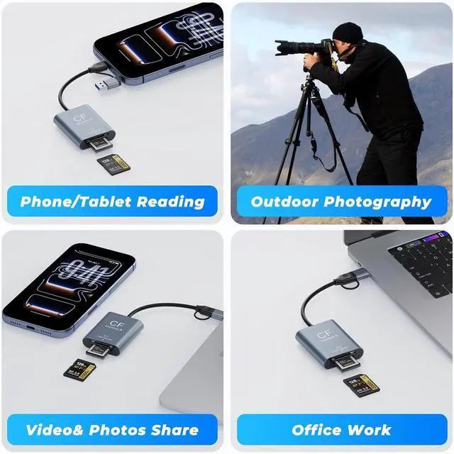 Alt view image 4 of 7 - 2-in-1 CFexpress Type A&SD Card Reader,USB3.2 Gen 2 10Gbps CFexpress Type A Memory Card Reader with USB-C + USB-A Cable,Dual-Slot CF Express Type A Reader Compatible with Windows,Mac Book,Google