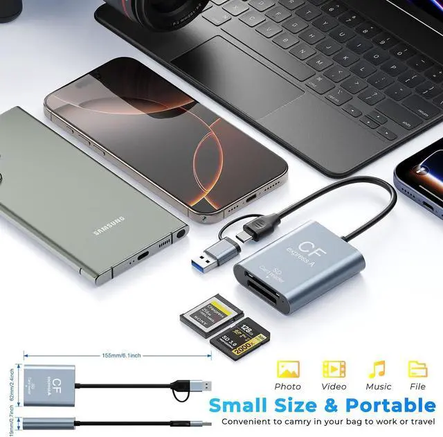 Alt view image 5 of 7 - 2-in-1 CFexpress Type A&SD Card Reader,USB3.2 Gen 2 10Gbps CFexpress Type A Memory Card Reader with USB-C + USB-A Cable,Dual-Slot CF Express Type A Reader Compatible with Windows,Mac Book,Google