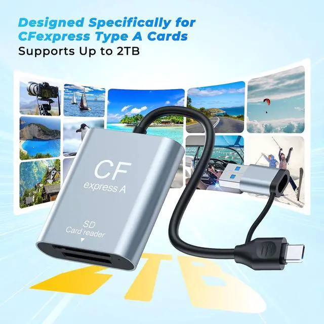 Alt view image 7 of 7 - 2-in-1 CFexpress Type A&SD Card Reader,USB3.2 Gen 2 10Gbps CFexpress Type A Memory Card Reader with USB-C + USB-A Cable,Dual-Slot CF Express Type A Reader Compatible with Windows,Mac Book,Google