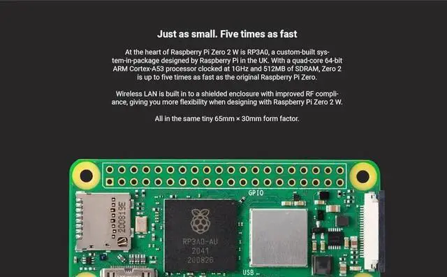Alt view image 6 of 6 - Raspberry Pi Zero 2 W (Wireless / Bluetooth) 2021 (RPi Zero 2W)