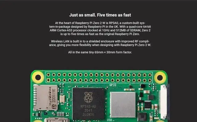 Alt view image 2 of 6 - Raspberry Pi Zero 2 W (Wireless / Bluetooth) 2021 (RPi Zero 2W)