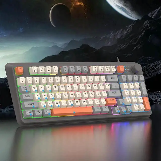 Alt view image 2 of 7 - K820 Led Cool Lighting 94 Keys Wired Keyboard Mechanical Touch Luminous and Mouse Set for Desktop Computer Pc Laptop Home Office
