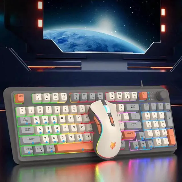 Alt view image 5 of 7 - K820 Led Cool Lighting 94 Keys Wired Keyboard Mechanical Touch Luminous and Mouse Set for Desktop Computer Pc Laptop Home Office