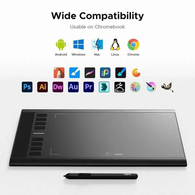 Alt view image 4 of 5 - Graphics Drawing Tablet, UGEE M708 10 x 6 inch Large Digital Drawing Pad with 8 Hot Keys 8192 Levels Pen, Graphic Tablets for Computer Graphic Board Creation Sketch for PC/Laptop/Mac OS/Linux/Chrome