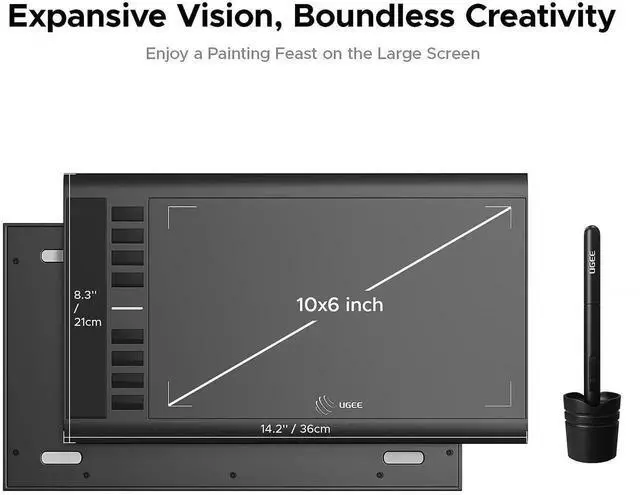 Alt view image 5 of 5 - Graphics Drawing Tablet, UGEE M708 10 x 6 inch Large Digital Drawing Pad with 8 Hot Keys 8192 Levels Pen, Graphic Tablets for Computer Graphic Board Creation Sketch for PC/Laptop/Mac OS/Linux/Chrome
