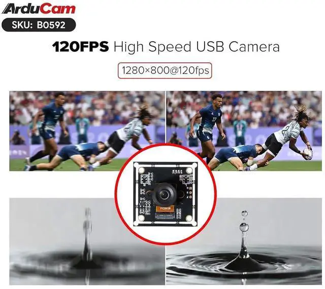 Alt view image 4 of 7 - 120fps Monochrome Global Shutter USB Camera Module, 800P High Speed UVC Webcam with 130°D Wide Angle M12 Lens, for PC, Laptop, Android Devices & Raspberry Pi