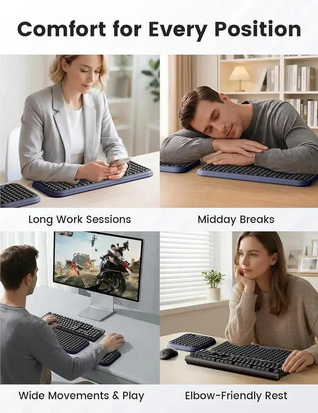 Alt view image 6 of 7 - Extra Large Wide Wrist Rest Set for Keyboard and Mouse, Computer Ergonomic Wrist Support, Armrest Elbow Pad Mouse Rest, Typing Pain Relief Soft Memory Foam Desk Cushion for Office Work Gaming