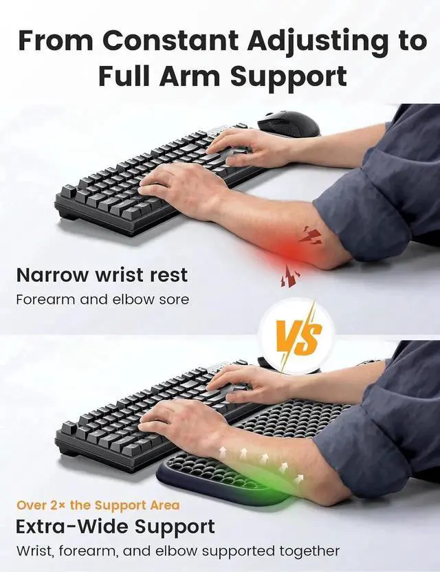 Alt view image 5 of 7 - Extra Large Wide Wrist Rest Set for Keyboard and Mouse, Computer Ergonomic Wrist Support, Armrest Elbow Pad Mouse Rest, Typing Pain Relief Soft Memory Foam Desk Cushion for Office Work Gaming