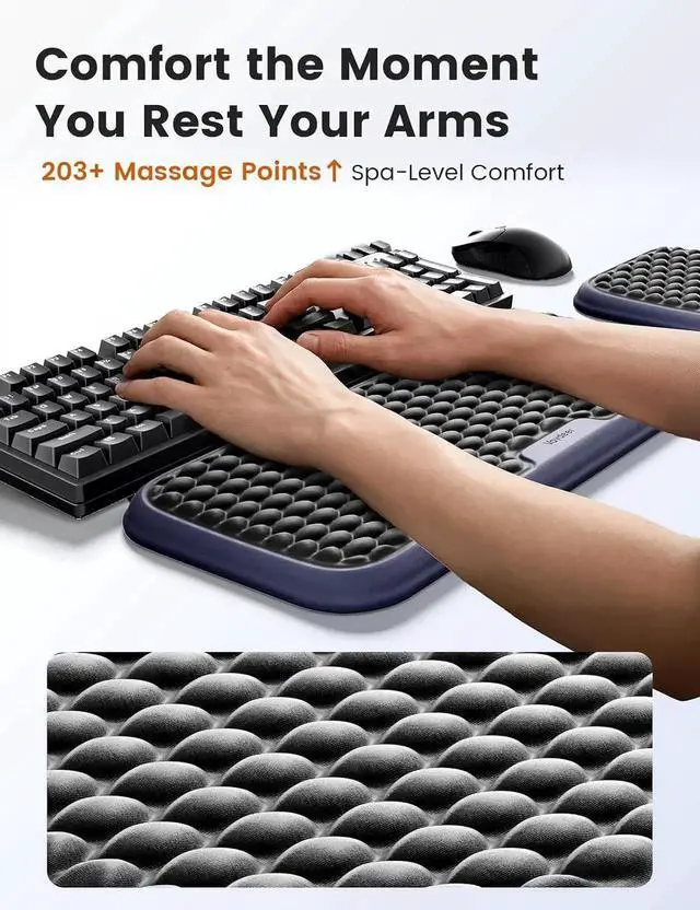 Alt view image 2 of 7 - Extra Large Wide Wrist Rest Set for Keyboard and Mouse, Computer Ergonomic Wrist Support, Armrest Elbow Pad Mouse Rest, Typing Pain Relief Soft Memory Foam Desk Cushion for Office Work Gaming